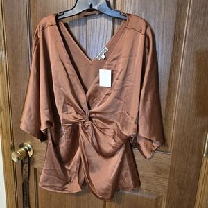 NWT Elegant Copper Brown V-Neck Women's Top Made By Pleione - Large